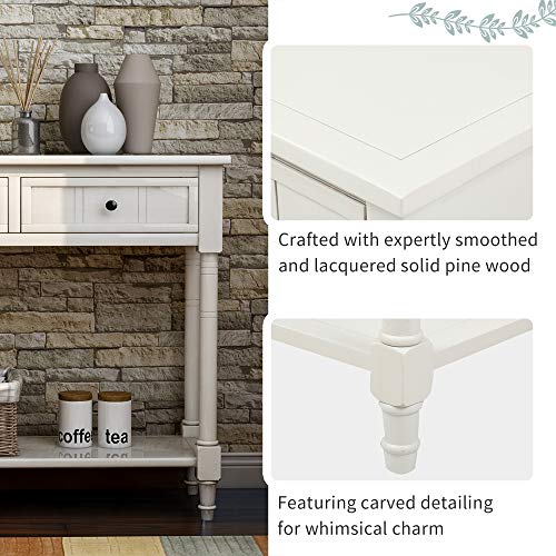Narrow Console Table with 2 Drawers and Storage Shelf, 35.34" L Retro Wood Entryway Table Ivory k7m