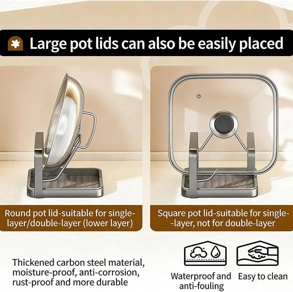 Stainless Steel Pot Lid Storage Rack with Drip Tray k7m