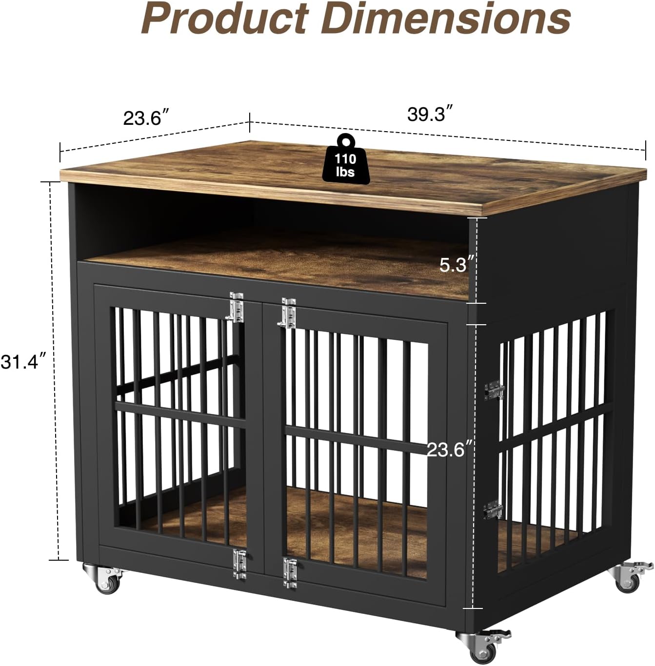 Dog Crate Furniture 39 Inch Indoor Kennel with Wheels Wooden Dog Cage a7