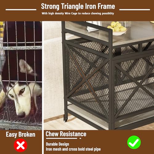 Large Dog Crate Furniture 48 Inch Wooden Kennel Indoor Pet House Grey a7