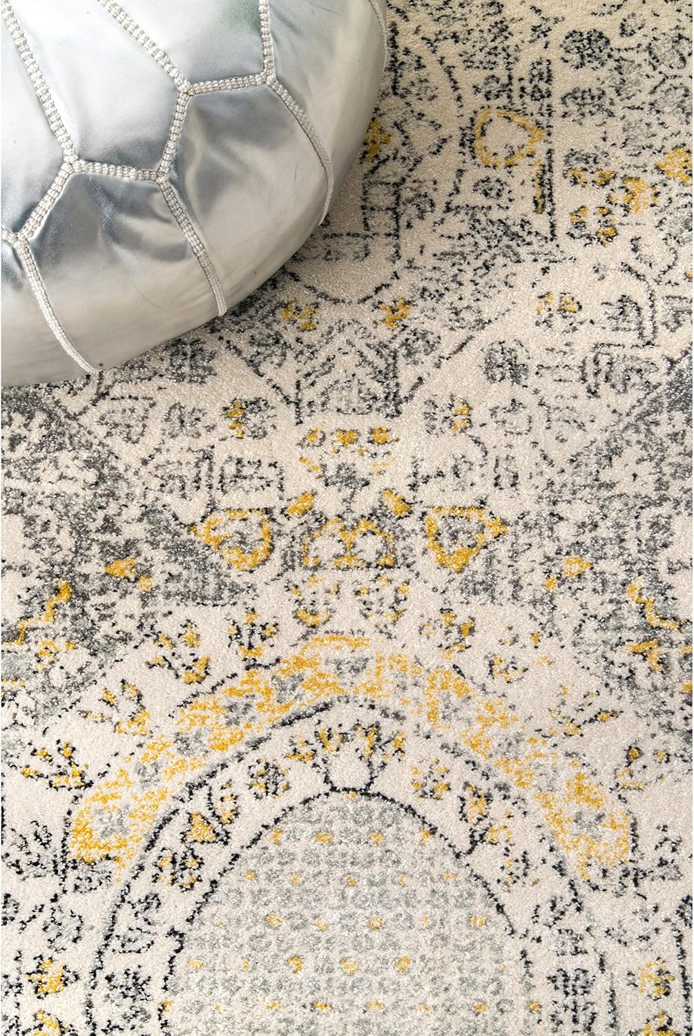 Vintage Transitional Runner Rug 2x10 Gold Off-White k7