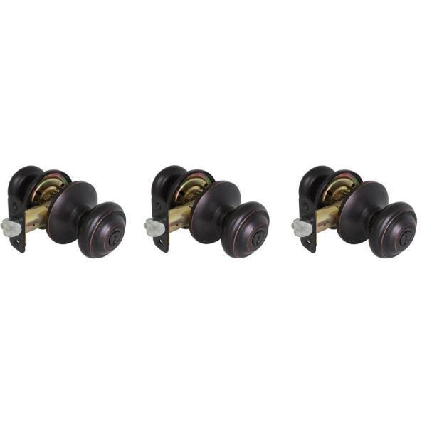 Bronze Entry Door Knob 3-Pack k7