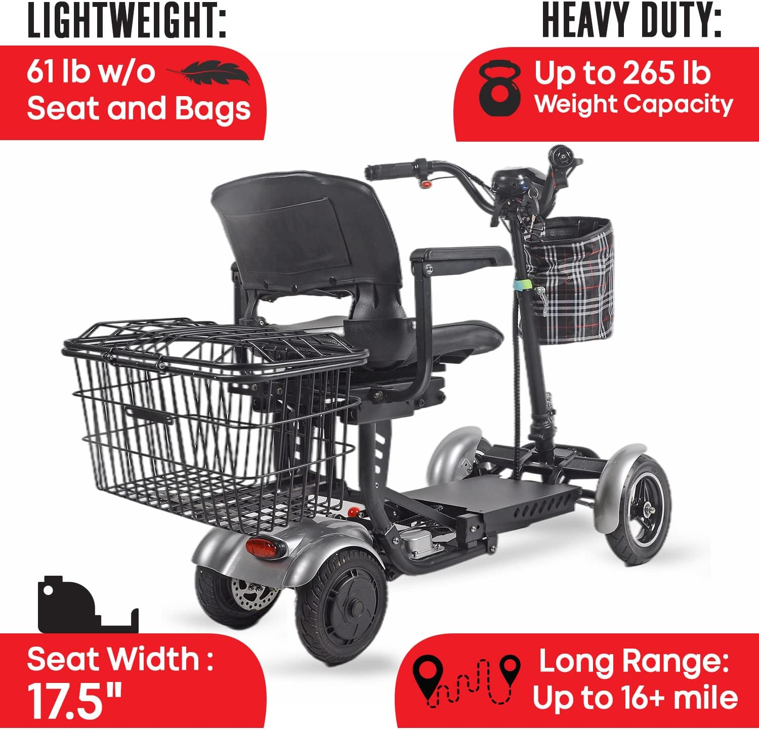 Foldable 4 Wheel Mobility Scooter for Seniors Long Range Battery a7
