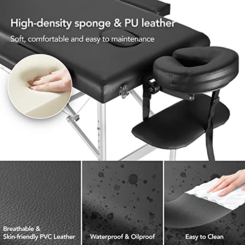 Portable Massage Table 3 Fold 23.6" Wide, Height Adjustable with Carry Bag a7k