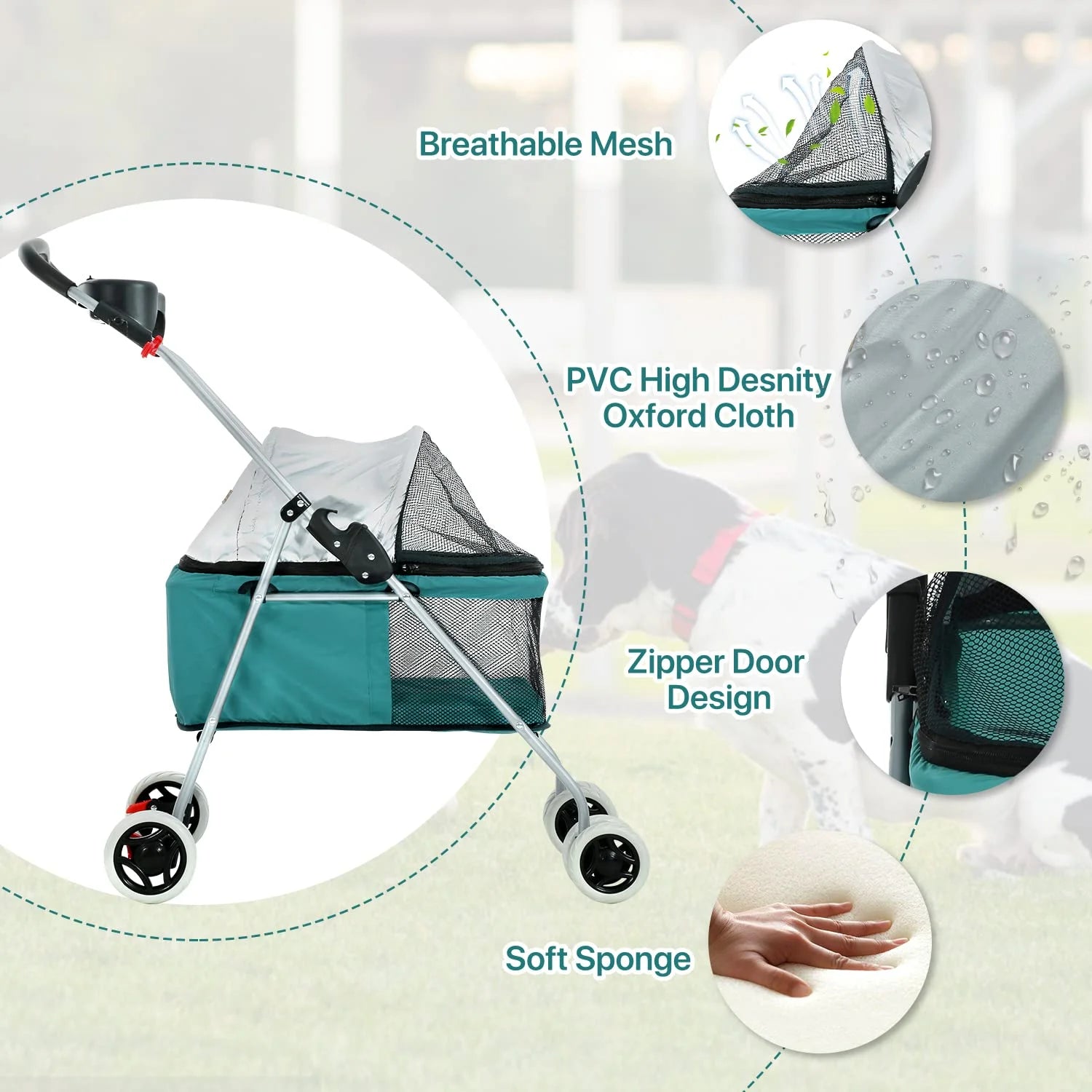 Dog Stroller Folding 4-Wheel Teal a7