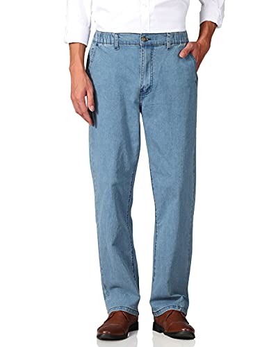 Mens Elastic Waist Jeans Relaxed Fit Zipper Button k7
