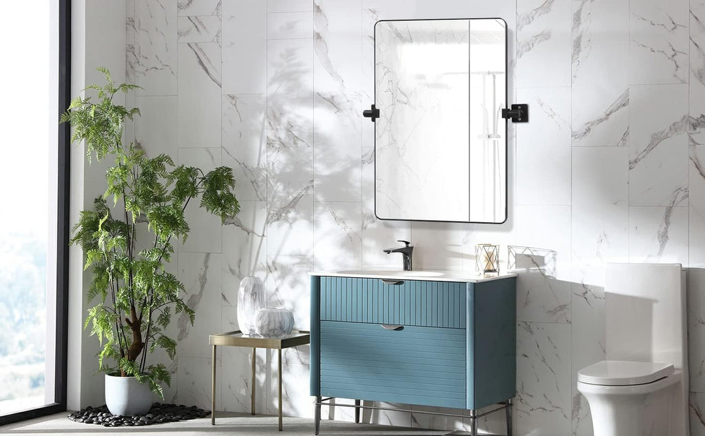 Black Aluminum Rectangle Bathroom Mirror 22x30 tilting a7