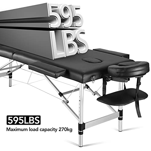 Portable Massage Table 3 Fold 23.6" Wide, Height Adjustable with Carry Bag a7k