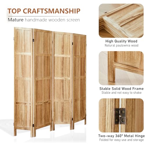 4 Panel Room Divider 5.6 FT Folding Privacy Screen Wooden Freestanding a7