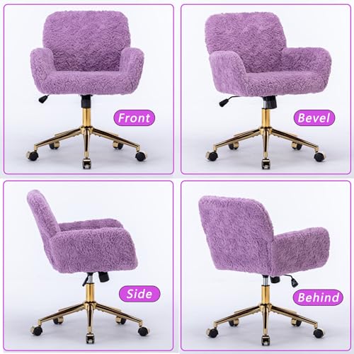 Vanity Chair with Wheels Faux Fur Swivel Adjustable Height Pink k7