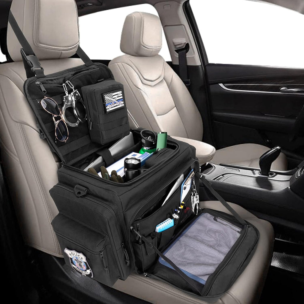 Patrol Bag for Law Enforcement, Car Seat Organizer with Laptop Layer, MOLLE Compatible, Black a7
