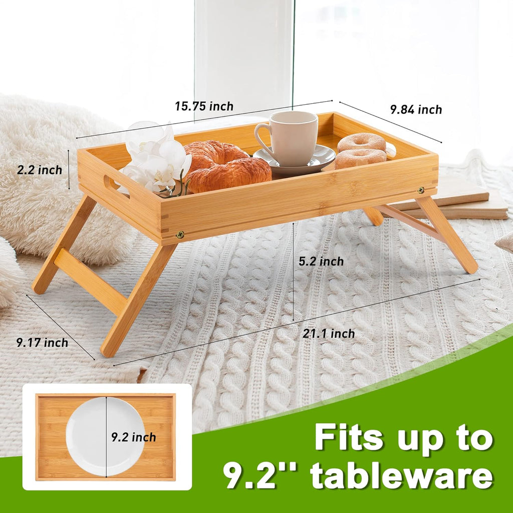 Bamboo Bed Tray with Folding Legs and Phone Holder k7m