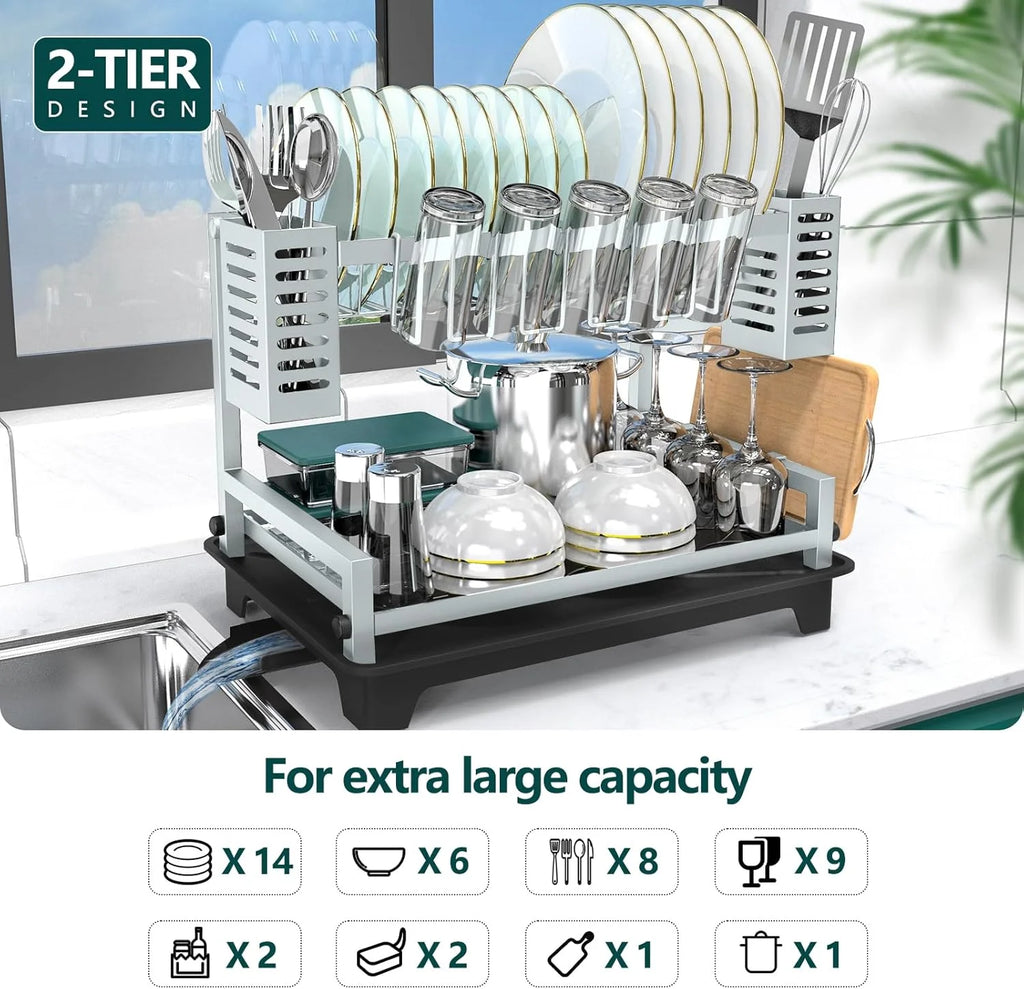 Dish Drying Rack 2 Tier Stainless Steel with Drainboard k7m