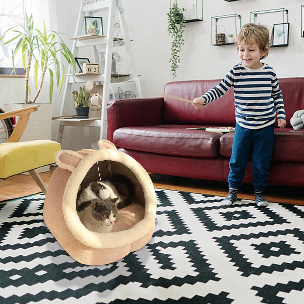 Cat Bed with Ears Cozy Indoor Pet House Pink7k