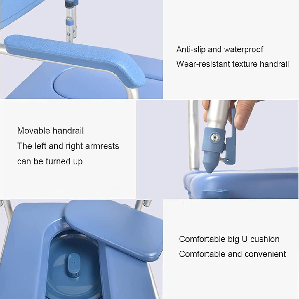 Toilet Chair with Wheels for Bathroom Shower Commode, Liftable Armrests, Easy Assembly for Elderly Disabled a7