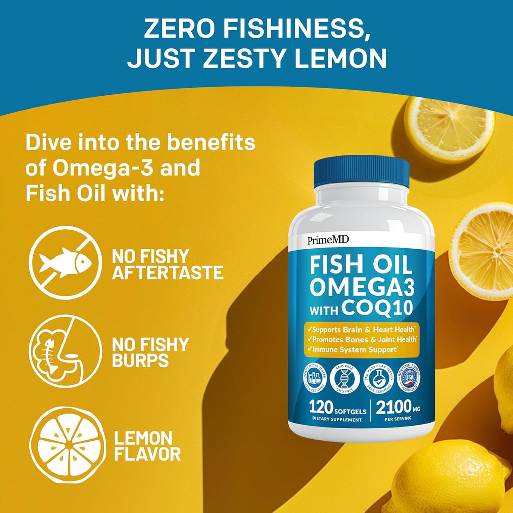 Fish Oil Omega 3 with Vitamins D3 K2 CoQ10 Lemon 2100mg 120ct a7