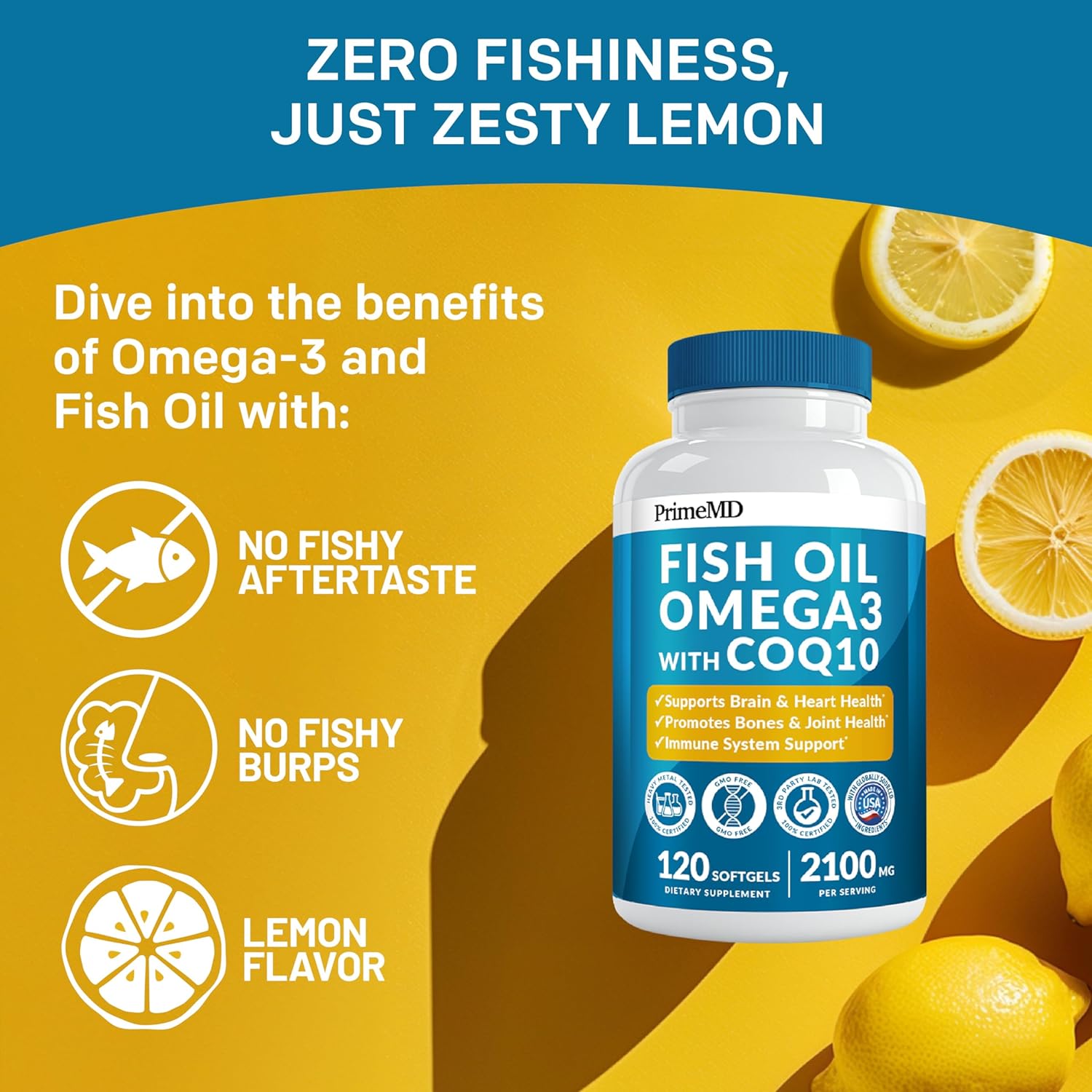 Fish Oil Omega 3 with Vitamins D3 K2 CoQ10 Lemon 2100mg 120ct a7