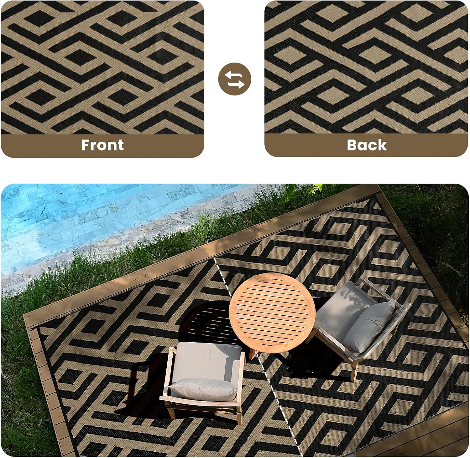 Outdoor Patio Rug with Carry Bag Waterproof Reversible Picnic Mat k7