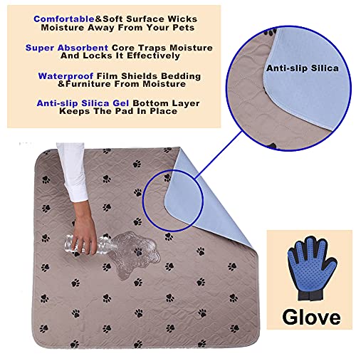 Washable Dog Pee Pads with Grooming Gloves, Reusable Training Mat a7