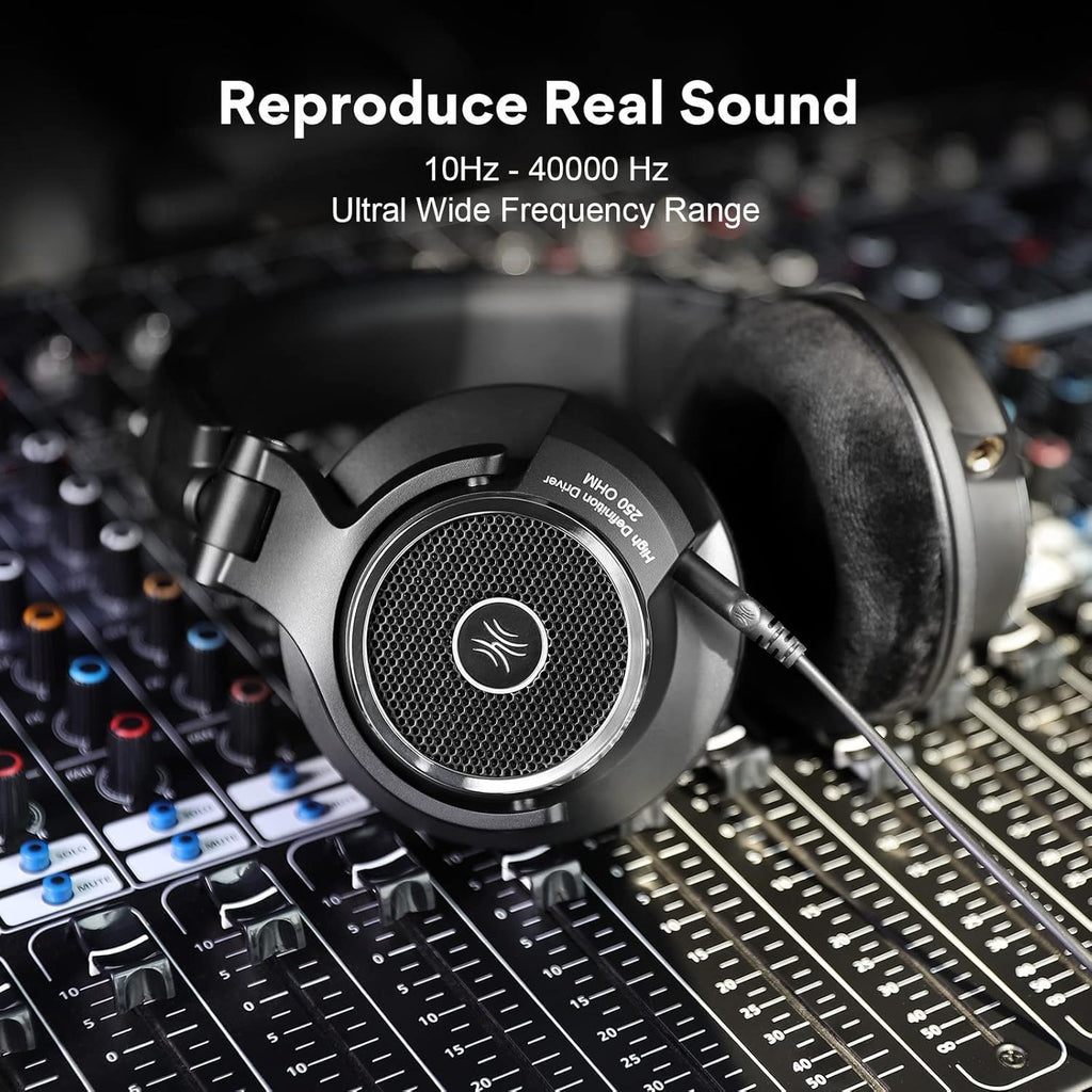 Studio Monitor Headphones for Mixing Mastering Editing, 250 Ohm, Velour Earmuffs, Wired Over Ear a7