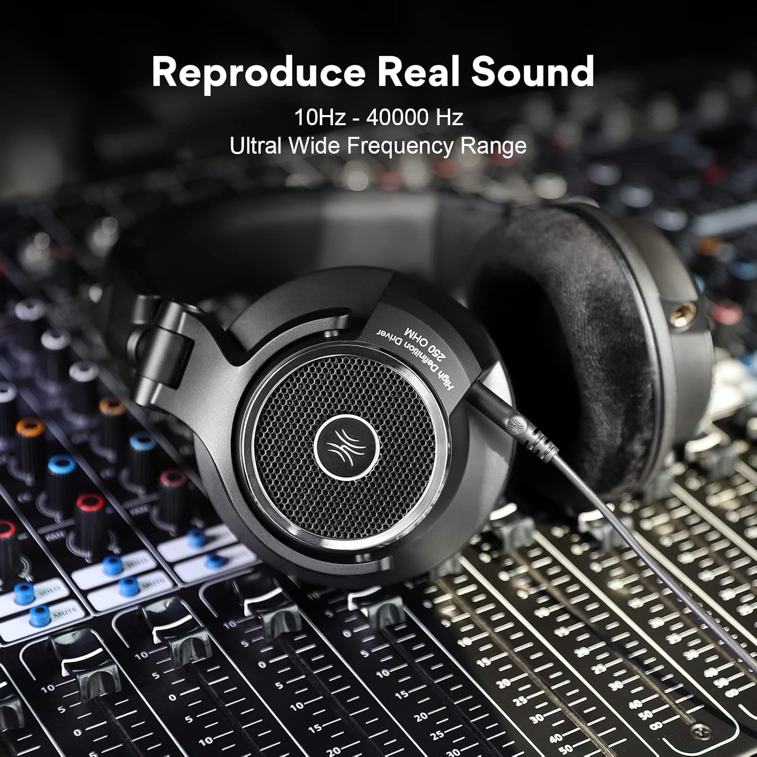 Studio Monitor Headphones for Mixing Mastering Editing, 250 Ohm, Velour Earmuffs, Wired Over Ear a7