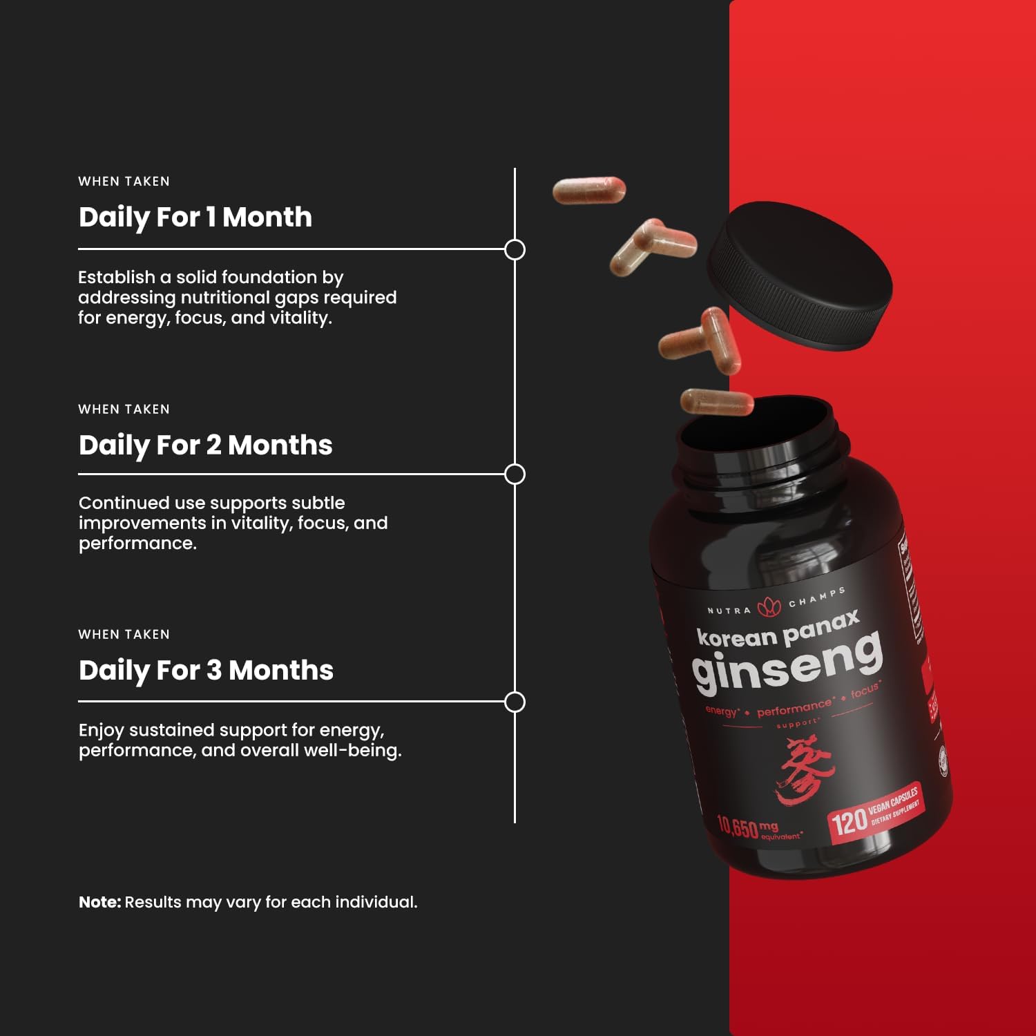 Korean Red Panax Ginseng Capsules Extra Strength Energy Focus Vitality Immune Support Vegan Pills k7