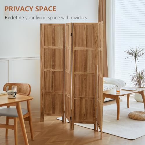 4 Panel Room Divider 5.6 FT Folding Privacy Screen Wooden Freestanding a7
