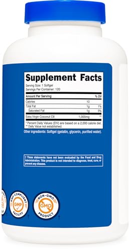 Coconut Oil Softgels 1000mg Extra Virgin Gluten Free Non-GMO k7