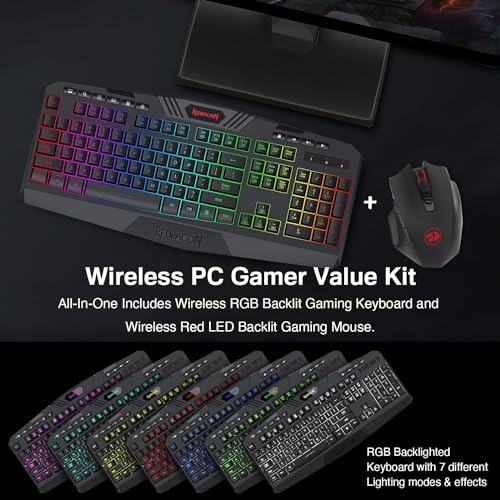 Wireless RGB Gaming Keyboard and Mouse Set with Multimedia Keys 7x