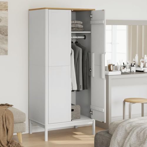 Wooden Wardrobe Closet with Doors and Storage Cabinet, Brown 30.3x20.9x67.3 in q7