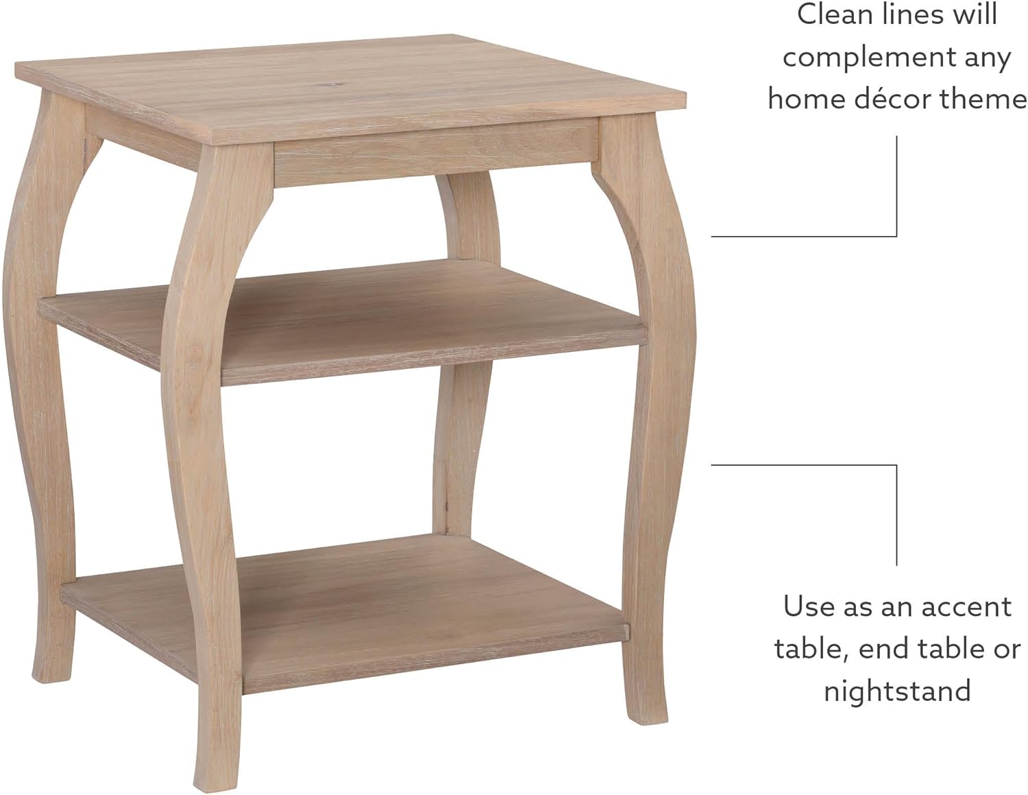 Wooden Side Table with Curved Legs and Shelves k7