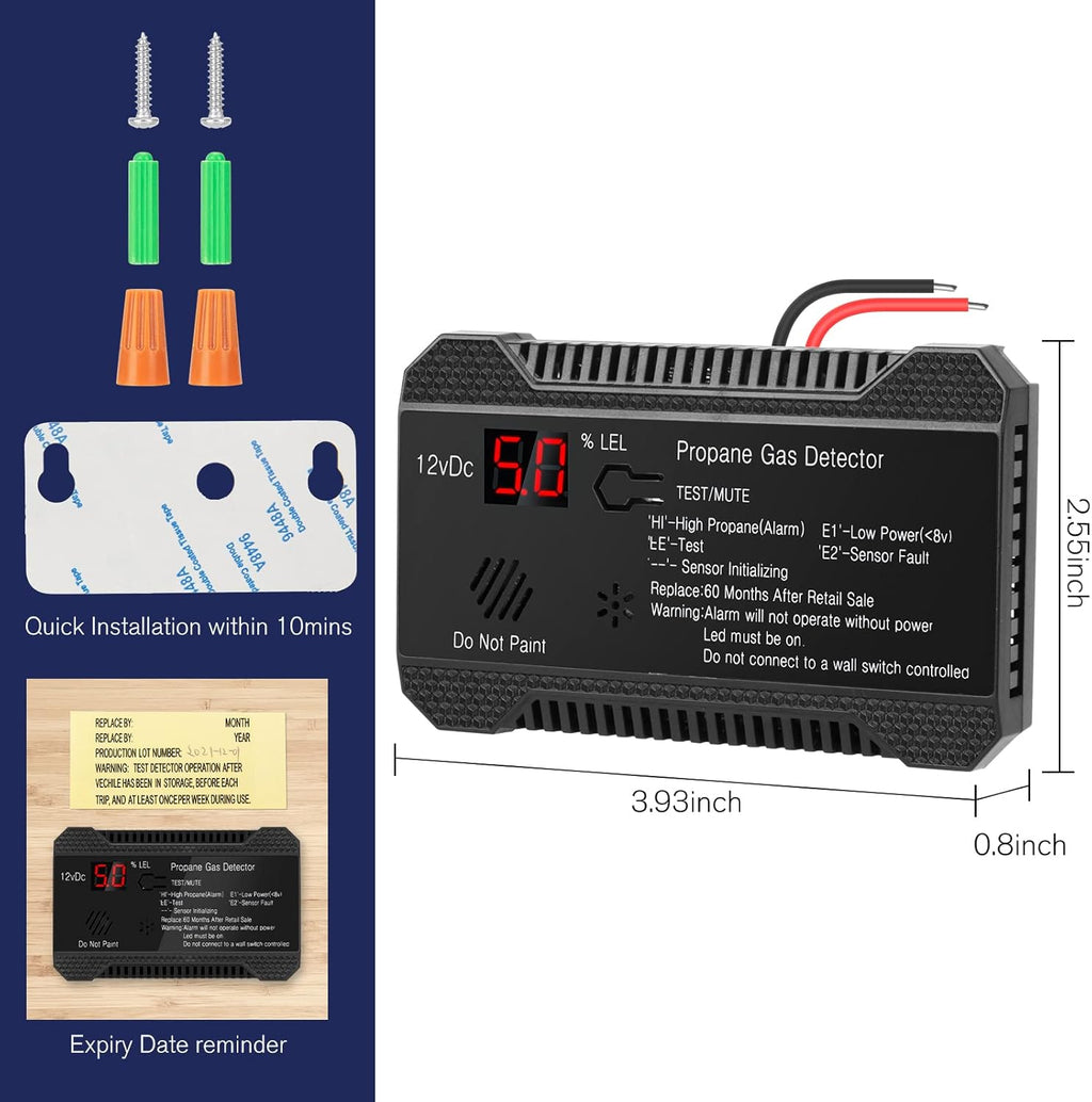 RV Propane Gas Detector 12V Alarm with LCD Display k7m
