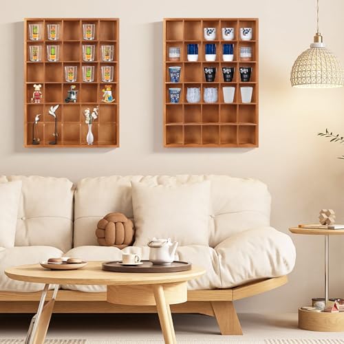 Shot Glass Display Case Wall Wood Holds 30 Glasses Shelf 17x12x3 Black 2PCS k7