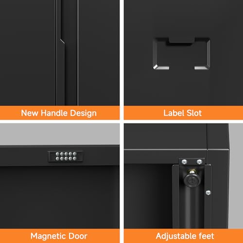 Metal Storage Cabinet 2 Doors 4 Shelves Lockable Black a7