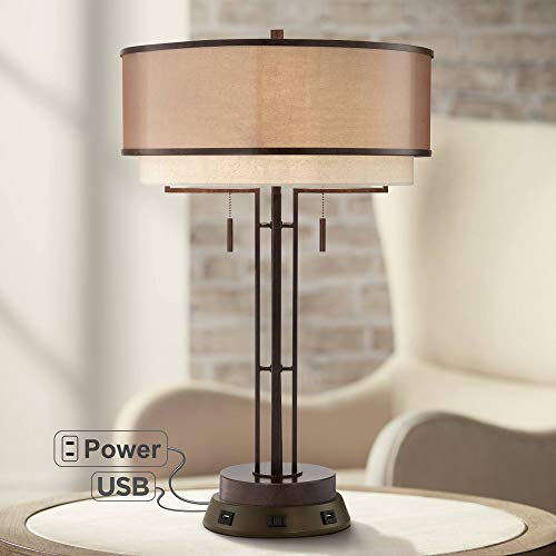 Rustic Industrial Table Lamp with USB and AC Outlet 26 High Bronze k7p