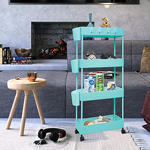 4-Tier Slim Rolling Utility Cart with Mesh Baskets for Narrow Spaces k7q