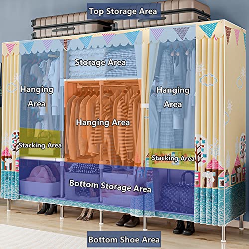 Portable Canvas Wardrobe with Hanging Rail and Shelves a7k