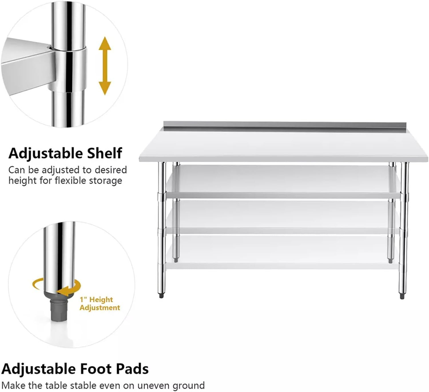 Stainless Steel Prep Table with Undershelf and Backsplash 7k