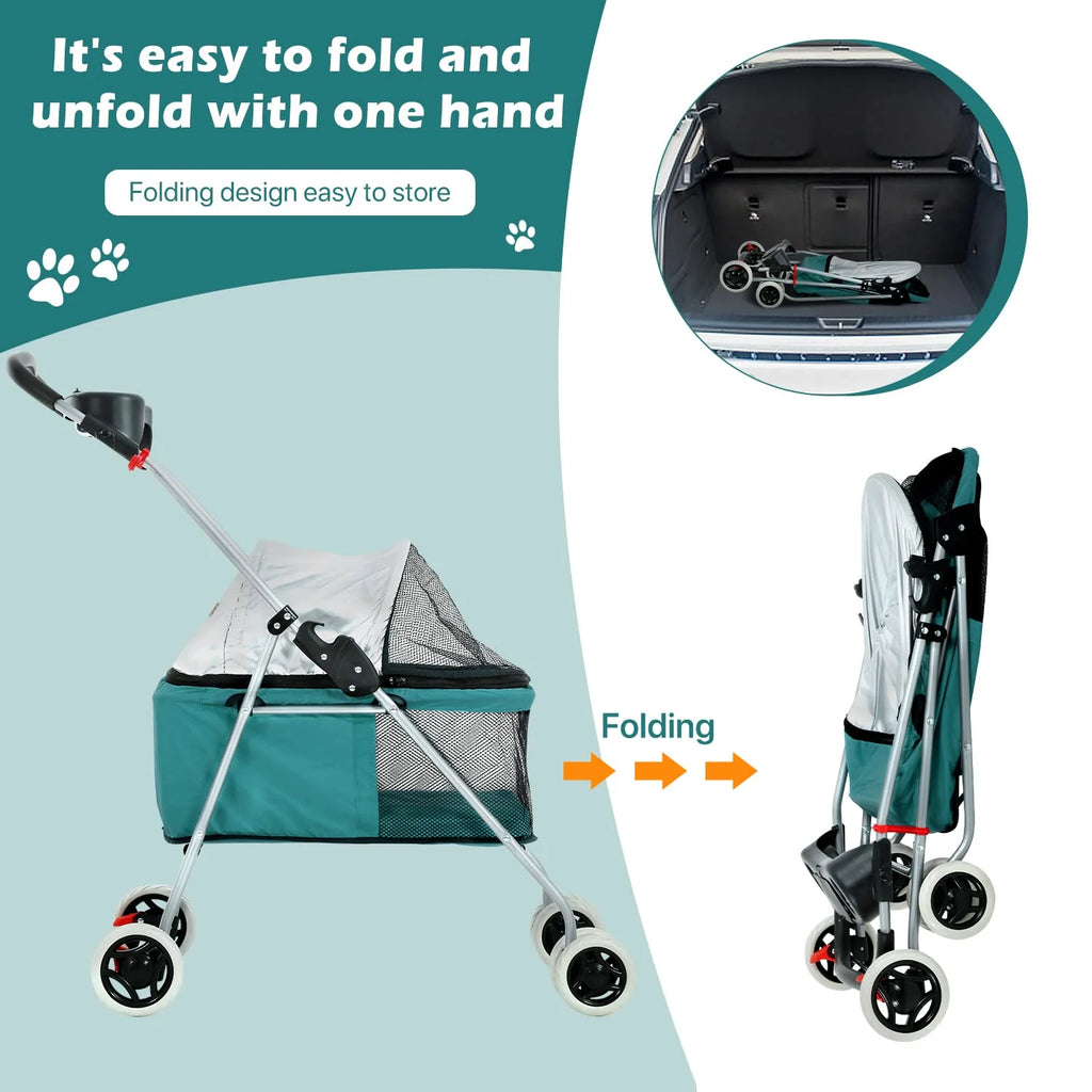 Dog Stroller Folding 4-Wheel Teal a7