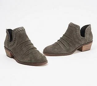 Vince Camuto Perforated Suede Ankle Booties - Palmina, Size 8-1/2 Medium, Shady Grey