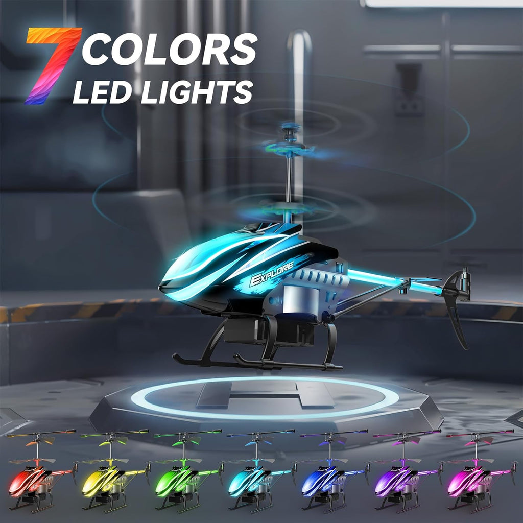 RC Helicopter for Kids Indoor Play 7+ LED Modes 30Mins Flight Gyro Stabilizer Blue k7