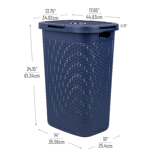 Slim Laundry Hamper with Lid, Wicker Style, Set of 2 Gray k7m