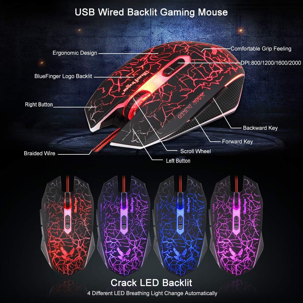 Gaming Keyboard Mouse Headset Combo USB Wired LED Backlit 114 Keys Red Light for PC Laptop k7