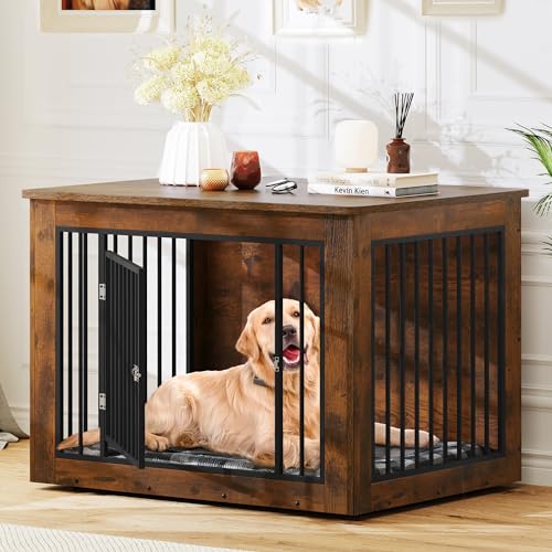Dog Crate Furniture for Large Dogs Side End Table Indoor Kennel up to 60 lb Rustic Brown k7