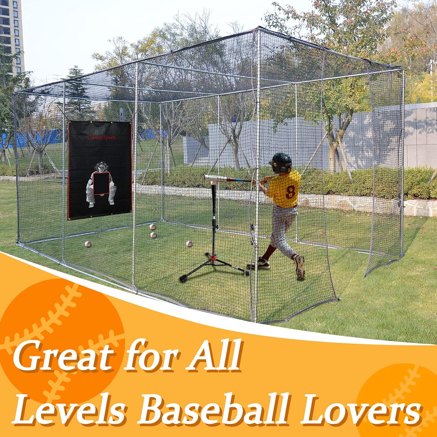 Batting cage with wheels for backyard 16x10x8ft a7
