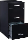 Hirsh Industries 18in. Deep 3 Metal Organizer Pencil Drawer SOHO Vertical File Cabinet, 18", Black