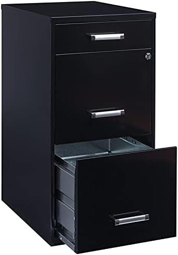 Hirsh Industries 18in. Deep 3 Metal Organizer Pencil Drawer SOHO Vertical File Cabinet, 18", Black
