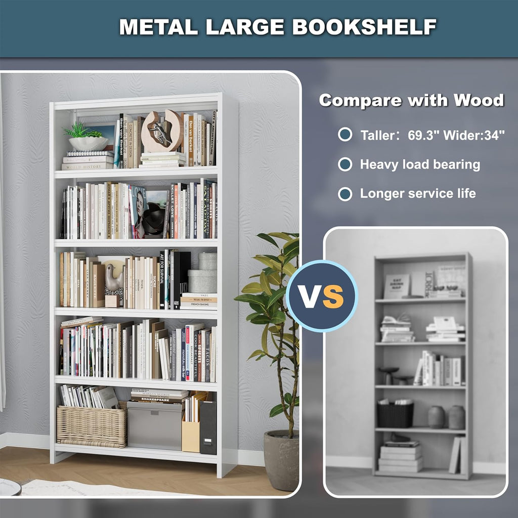 White Bookcase 5 Tier Storage Shelving Unit a7