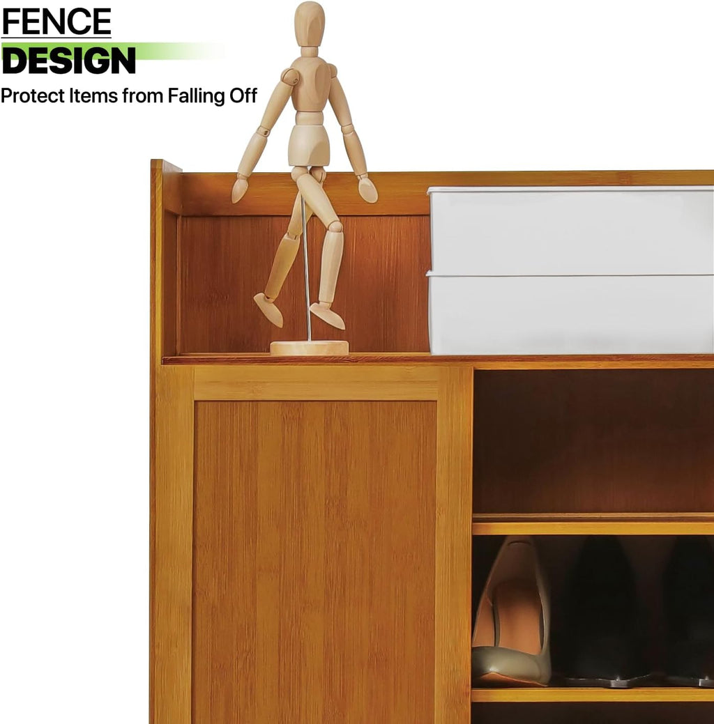 5 Tier Bamboo Shoe Cabinet with Doors and High Baffle a7
