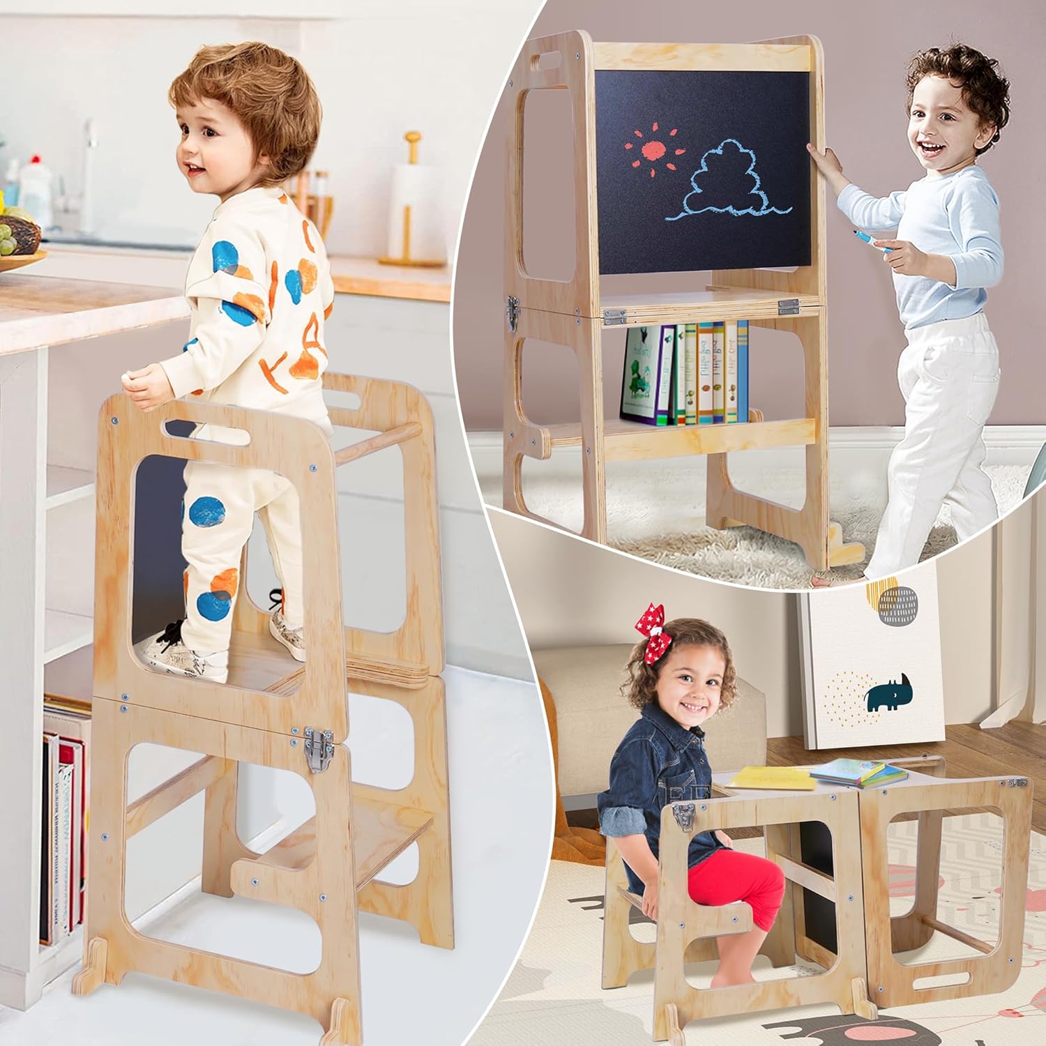Toddler Standing Tower with Safety Rail for Kitchen Learning a7